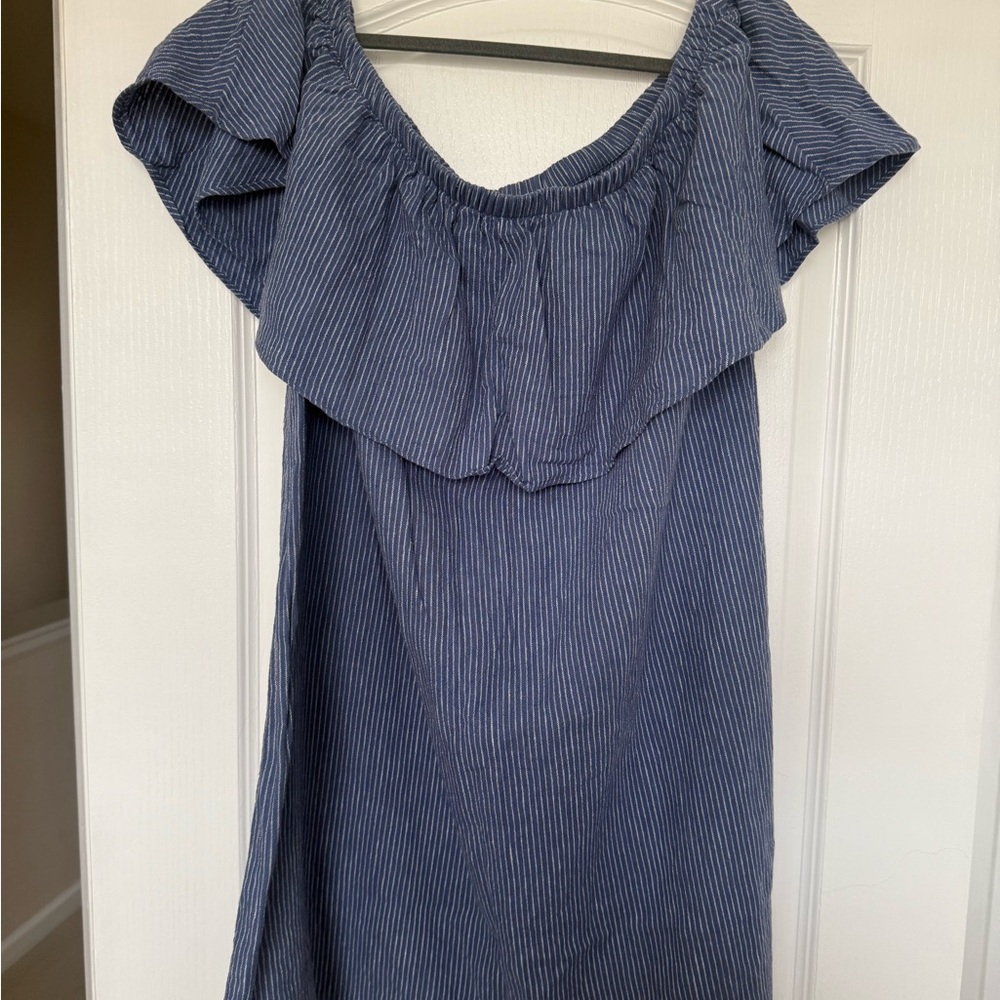 Blue Striped Off-Shoulder Dress